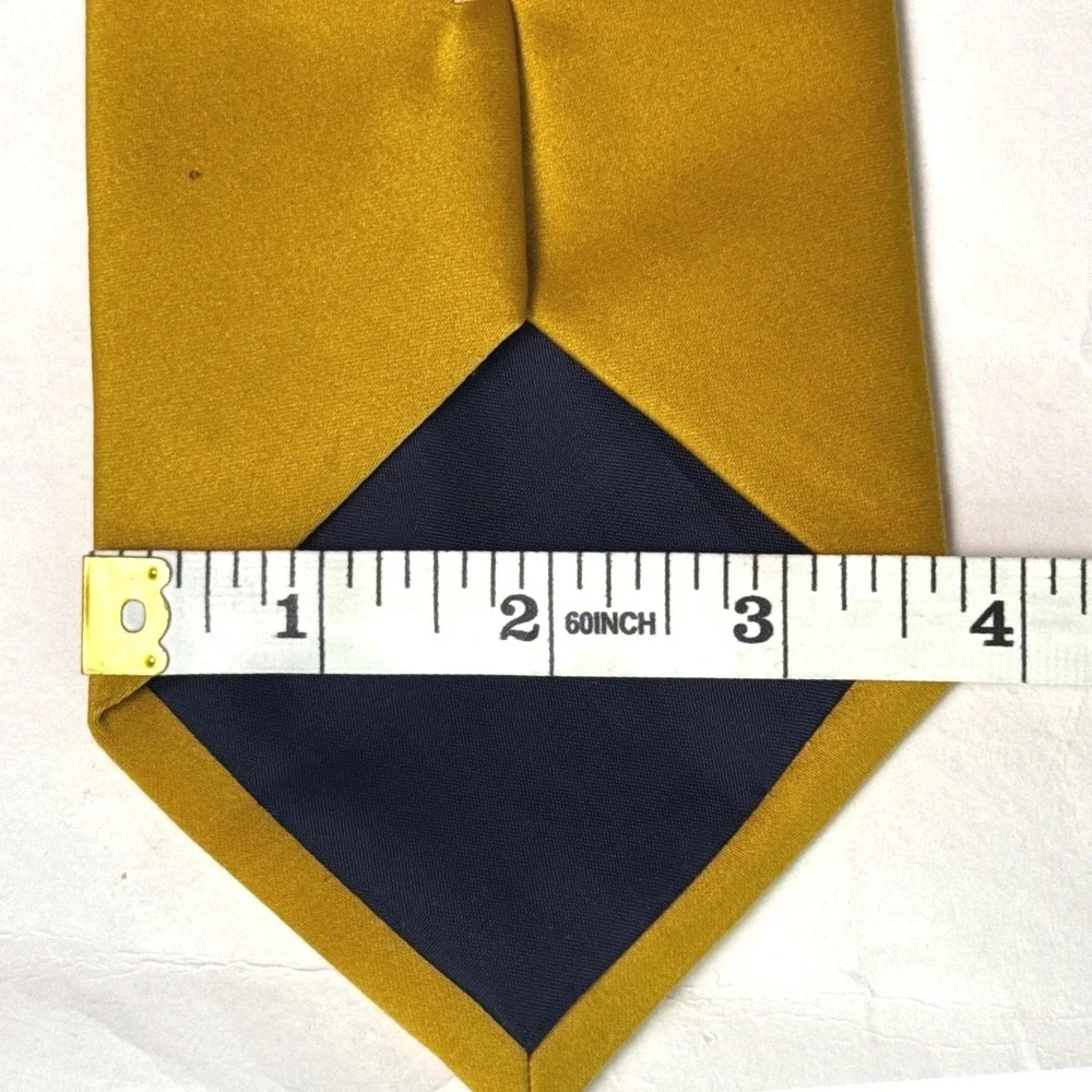 Mens Gold Mustard Yellow Solid Satin Necktie 3.5 In Width Classic 58 Inch Length